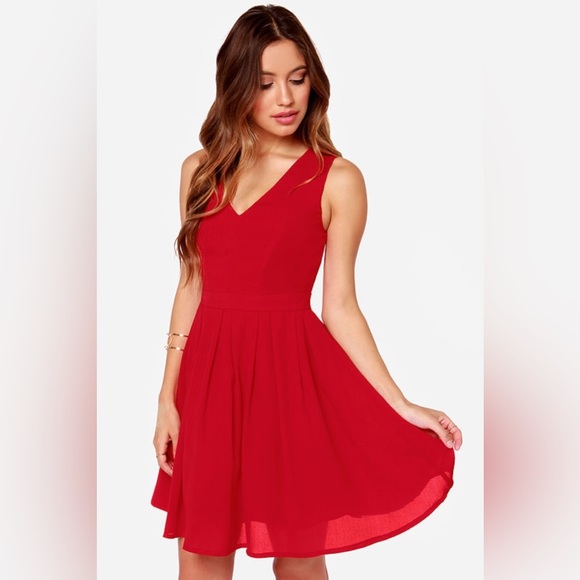 LULUS Exclusive Glad Night Sleeveless Red Dress, Size Large, v-neck flared skirt - Picture 4 of 9